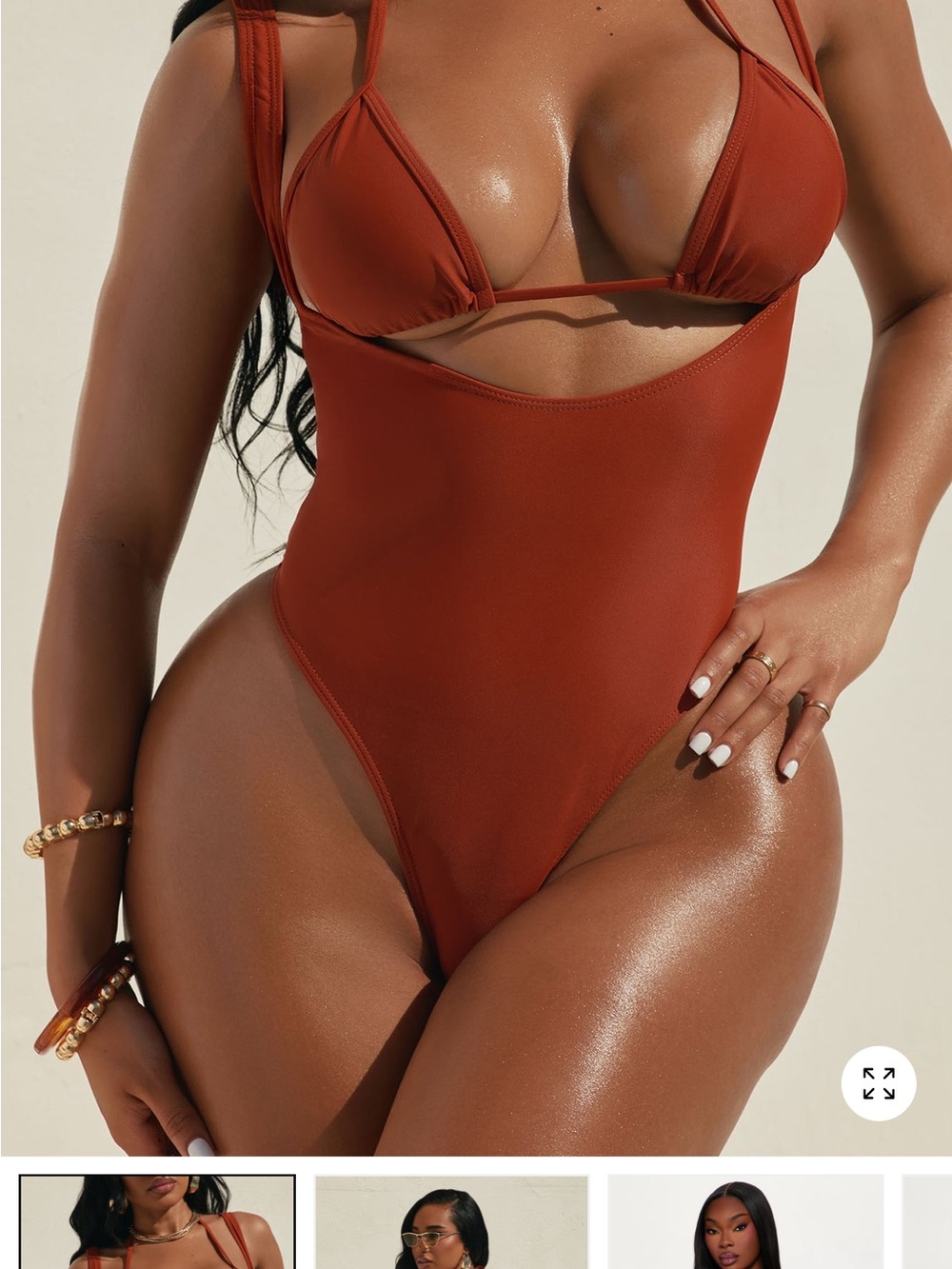 Fashion Nova Rust Cutout Bikini-Inspired One-Piece